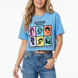 Stranger Things Character Grid Cotton Crop Top T-Shirt Junior Size Large